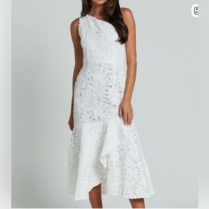 Showpo One-Shoulder White Lace Dress